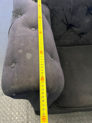 Chic Black Velvet Armchair with Tufted Design and Minor Damage - REDUCED