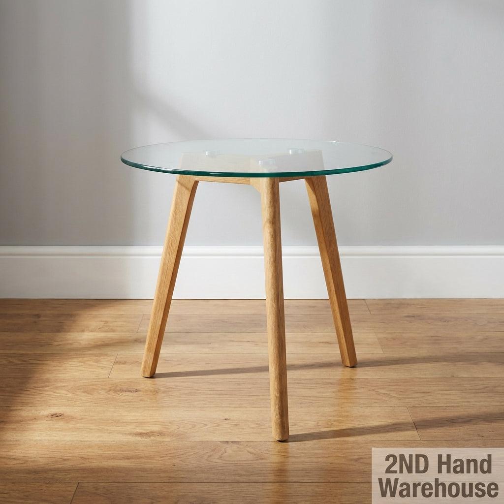 Chic Glass Top & Wooden Leg Side Table