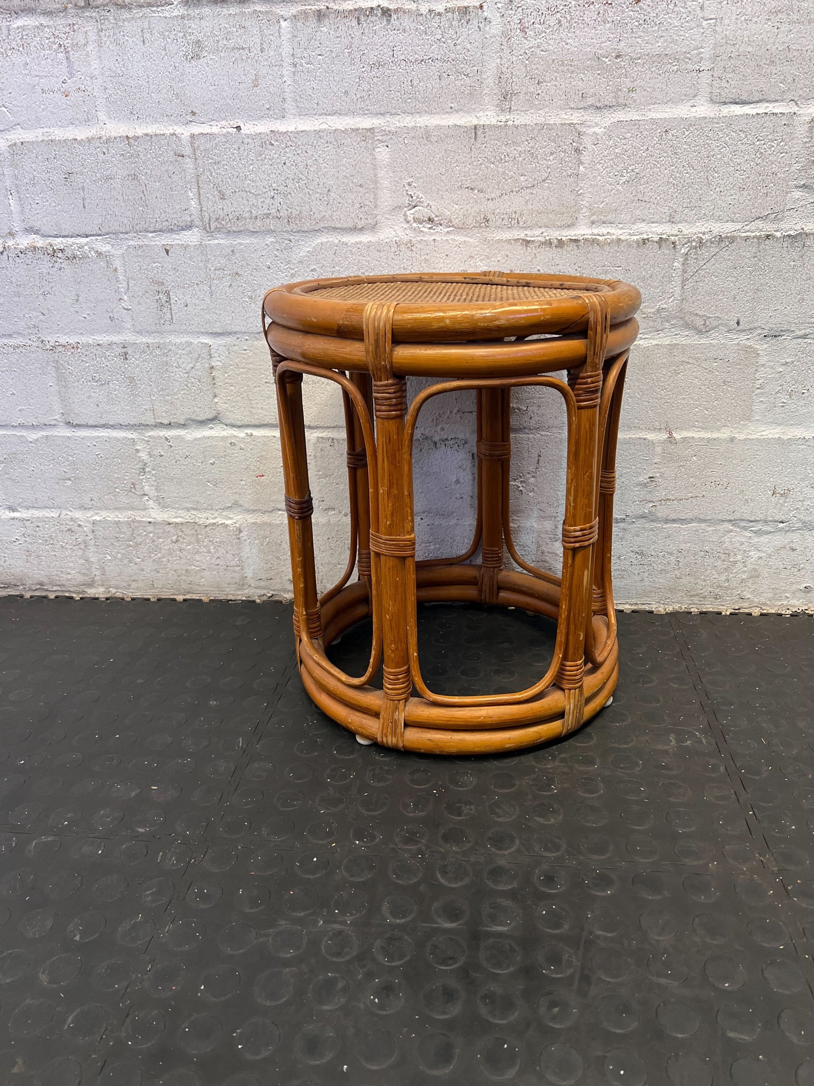 Chic Rattan Side Table - Natural Bamboo Finish, Minor Wear