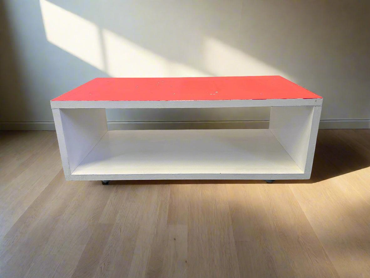 Chic Red and White Coffee Table with Minimal Wear