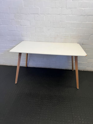 Chic White Rectangular Table with Natural Wood Legs – Minor Wear - REDUCED
