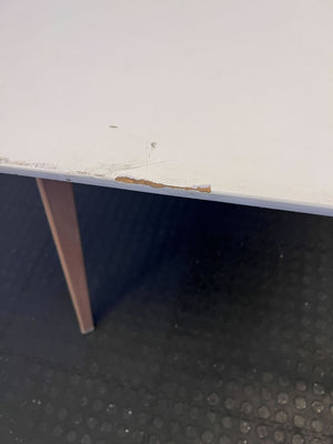 Chic White Rectangular Table with Natural Wood Legs – Minor Wear - REDUCED