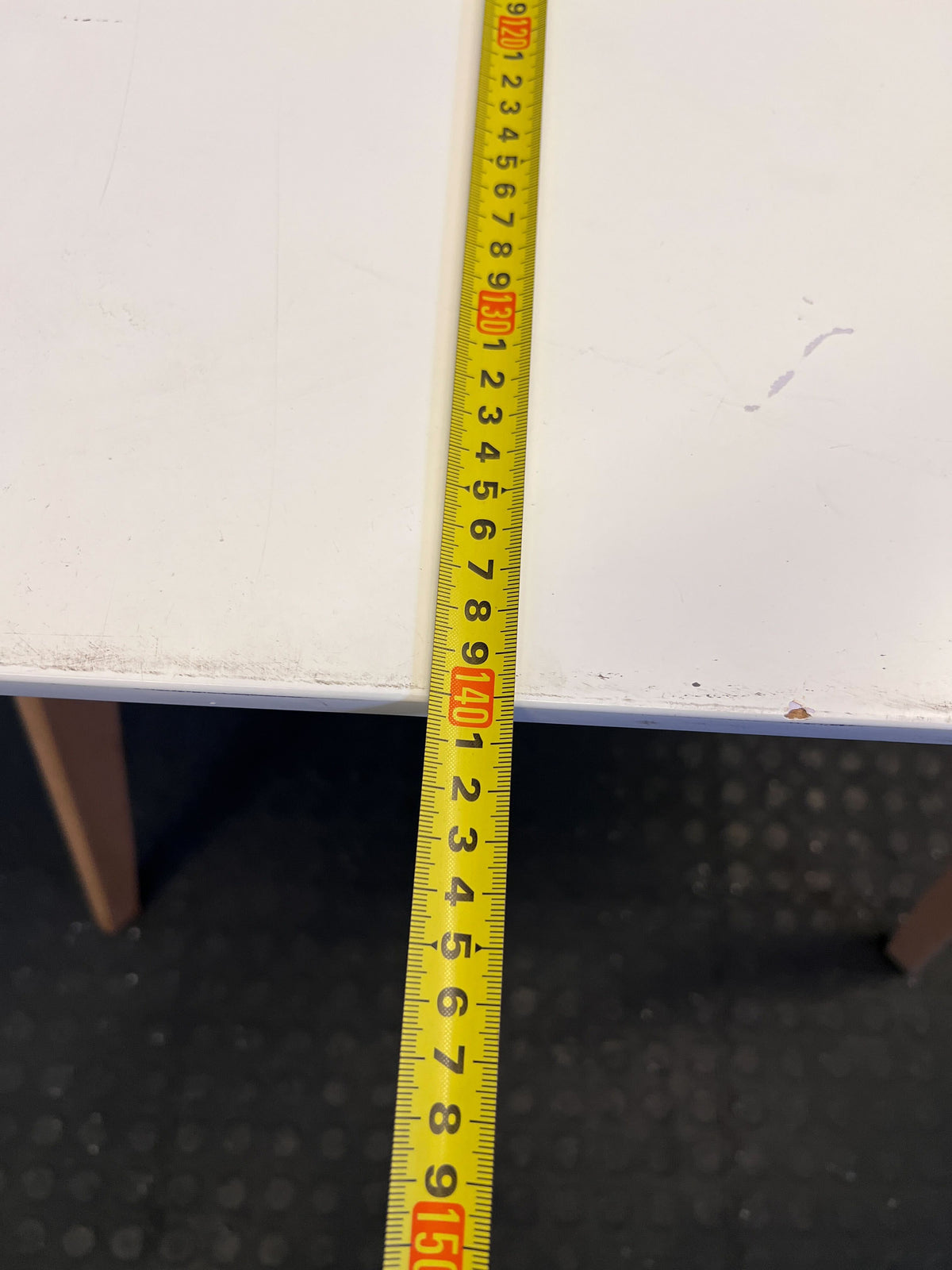 Chic White Rectangular Table with Natural Wood Legs – Minor Wear - REDUCED