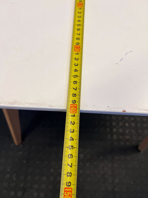 Chic White Rectangular Table with Natural Wood Legs – Minor Wear - REDUCED