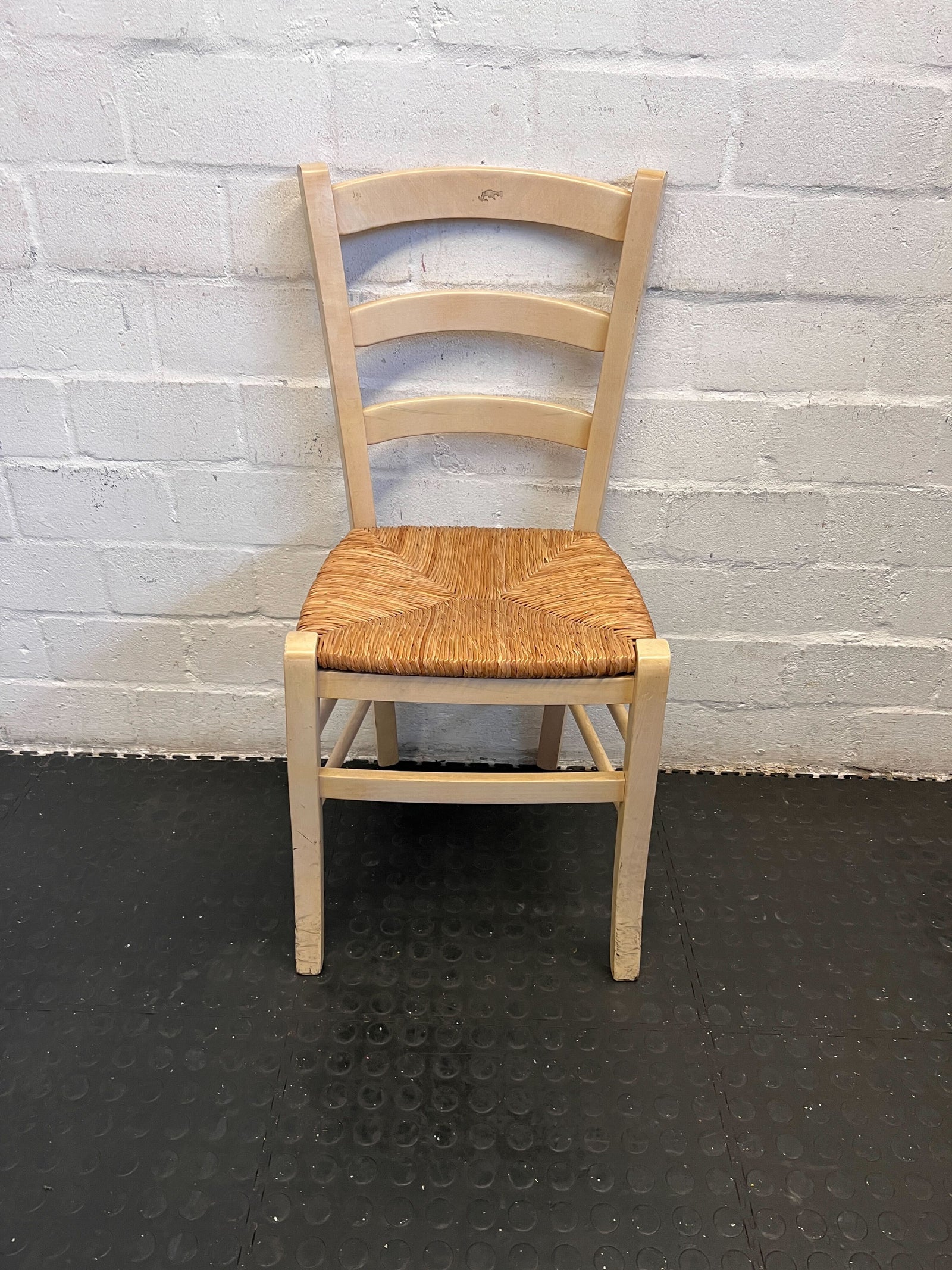 Chic Wooden Dining Chair with Woven Seat – Minor Wear