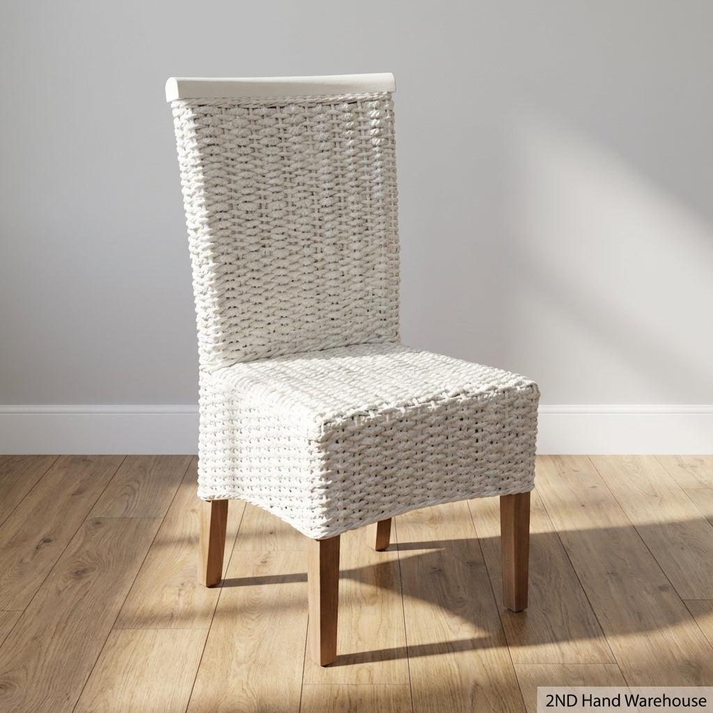 Chic Woven White Dining Chair - Coastal Boho Style - 2ndhandwarehouse.com