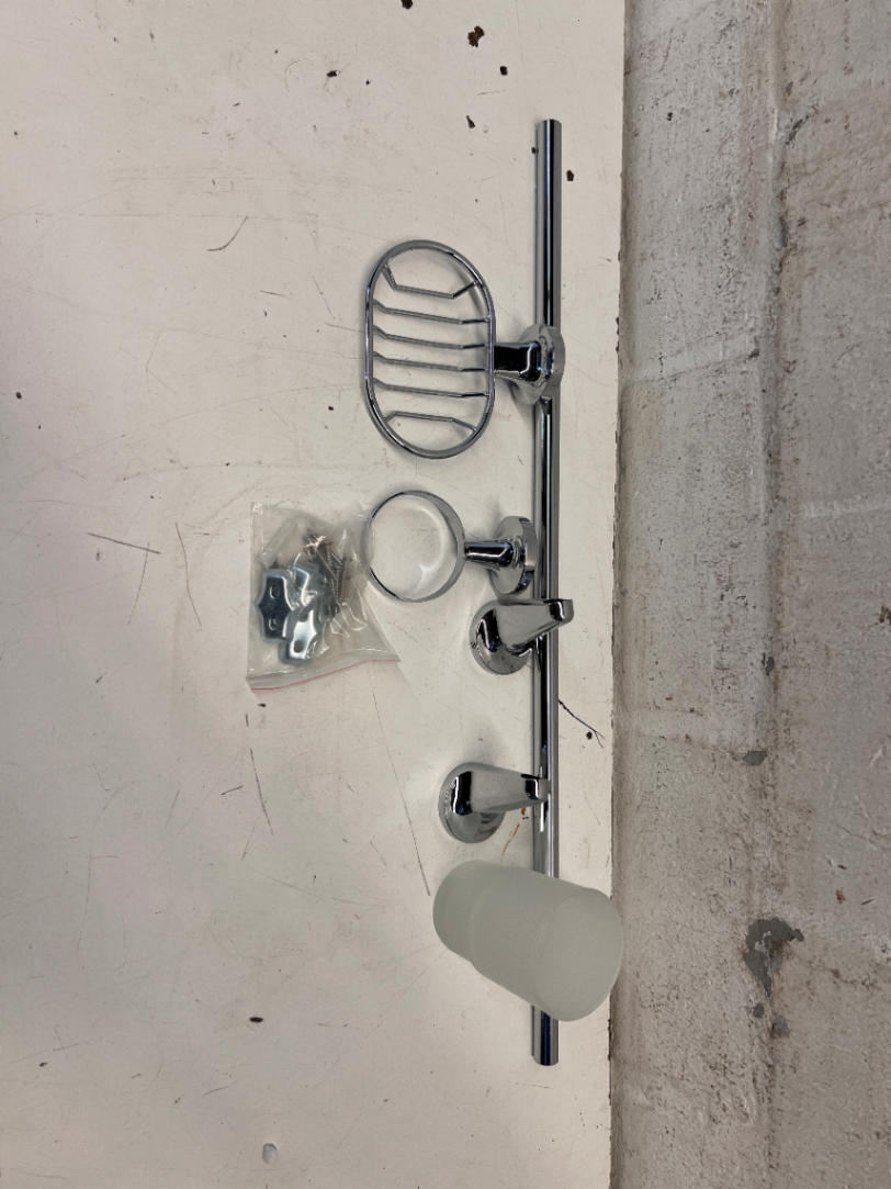 Chrome Finish Wall Mounted Bathroom Rail with Accessories