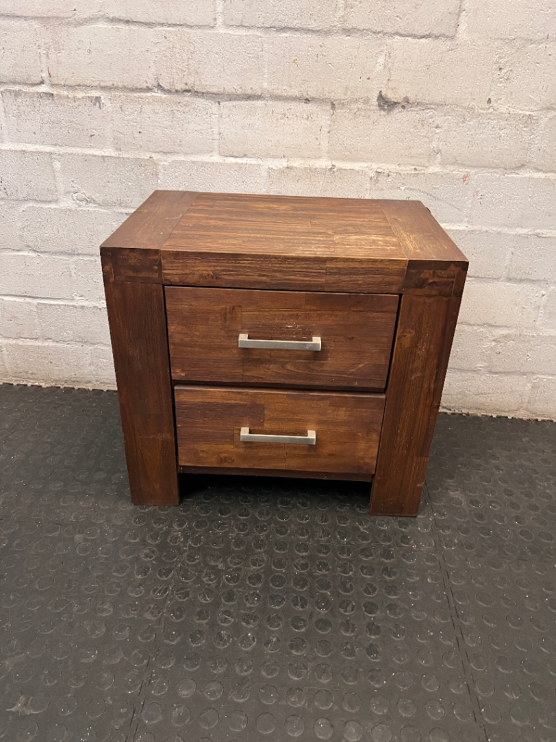 Chunky Acacia Wood Bedside Pedestal with Two Drawers — Minor Scuff M - 2ndhandwarehouse.com