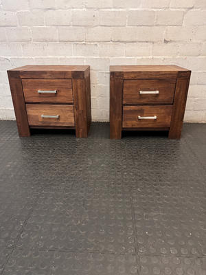 Chunky Acacia Wood Bedside Pedestal with Two Drawers — Minor Scuff M - 2ndhandwarehouse.com