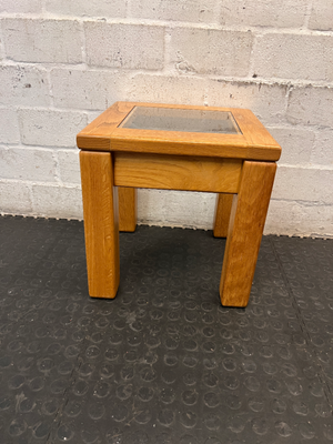 Chunky Wooden Side Table with Glass Inset - 2ndhandwarehouse.com