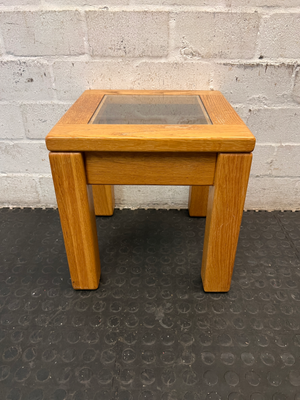 Chunky Wooden Side Table with Glass Inset - 2ndhandwarehouse.com