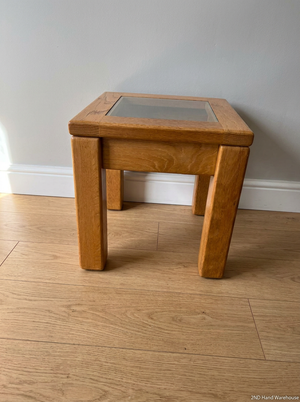 Chunky Wooden Side Table with Glass Inset - 2ndhandwarehouse.com