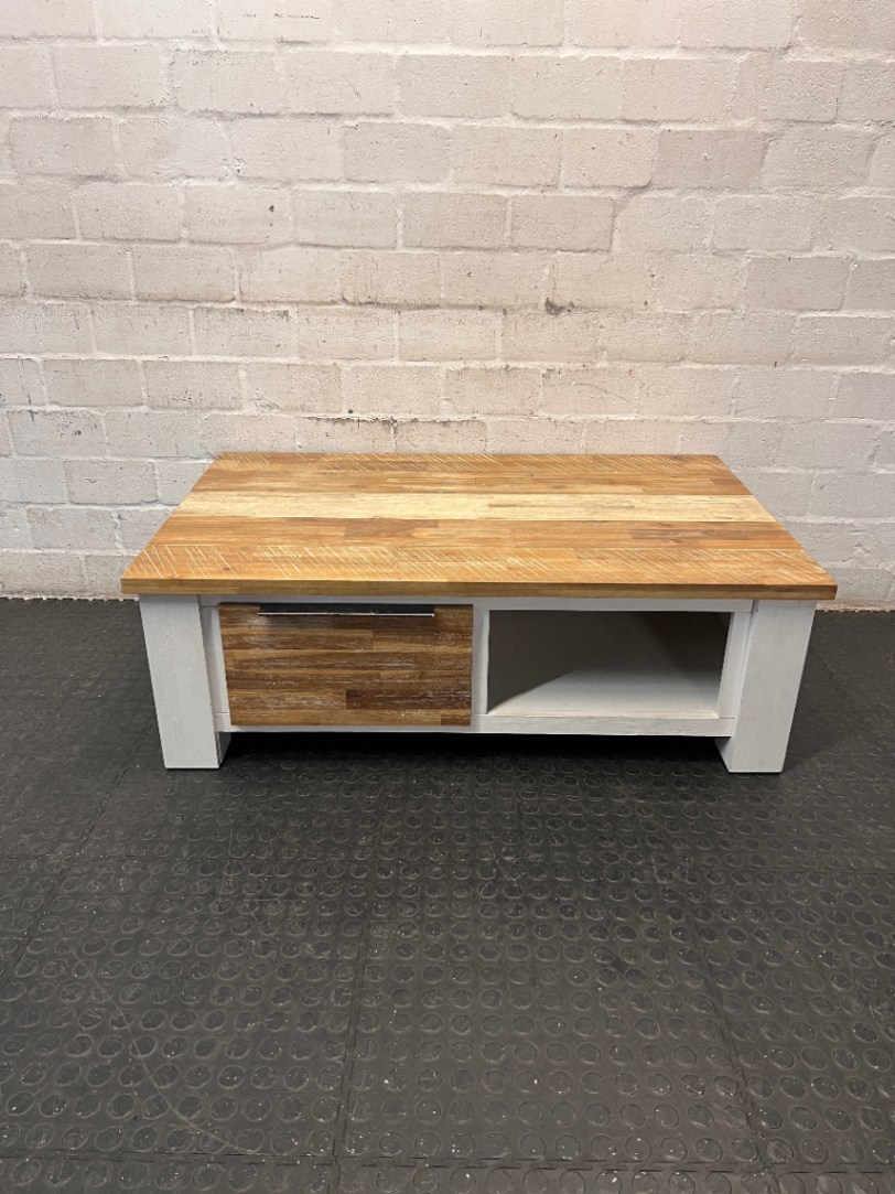 Cielo Rustic Wood and Off-White Coffee Table — Slight Marks on Surface