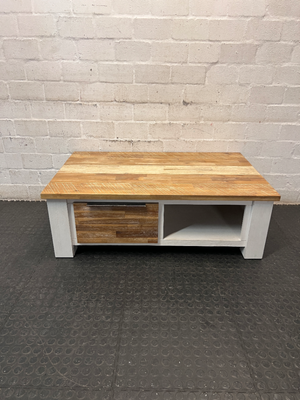 Cielo Rustic Wood and Off-White Coffee Table — Slight Marks on Surface