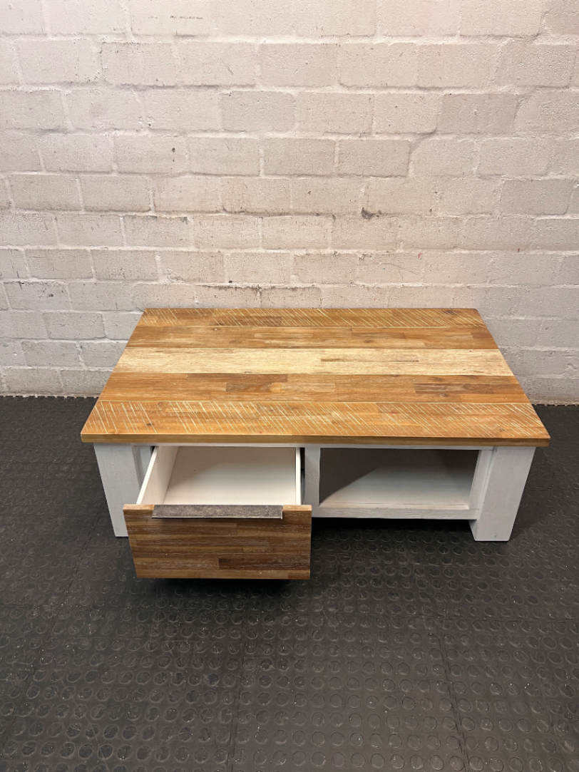 Cielo Rustic Wood and Off-White Coffee Table — Slight Marks on Surface