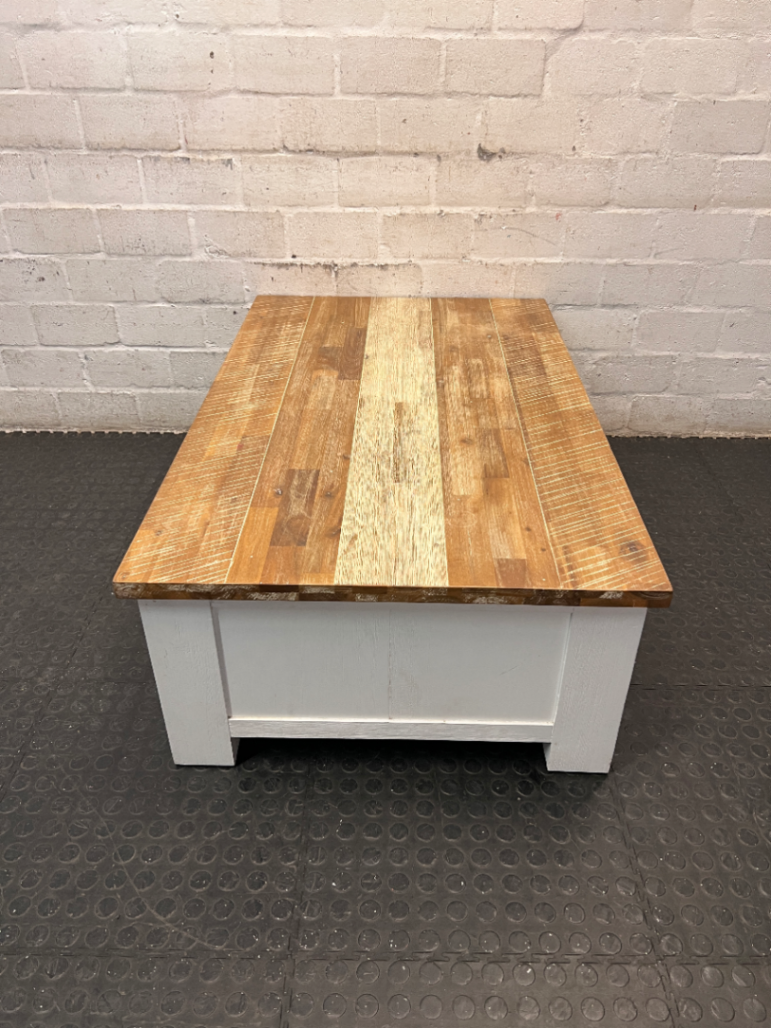 Cielo Rustic Wood and Off-White Coffee Table — Slight Marks on Surface