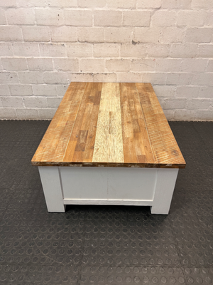 Cielo Rustic Wood and Off-White Coffee Table — Slight Marks on Surface
