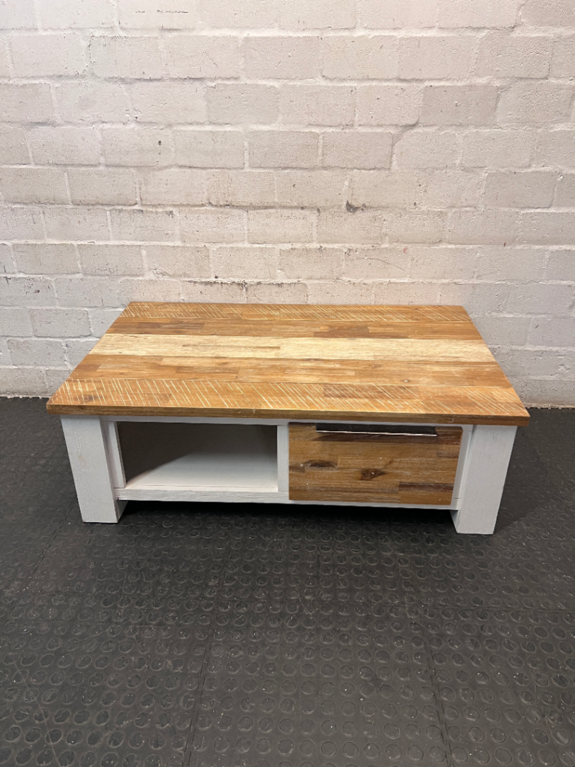 Cielo Rustic Wood and Off-White Coffee Table — Slight Marks on Surface