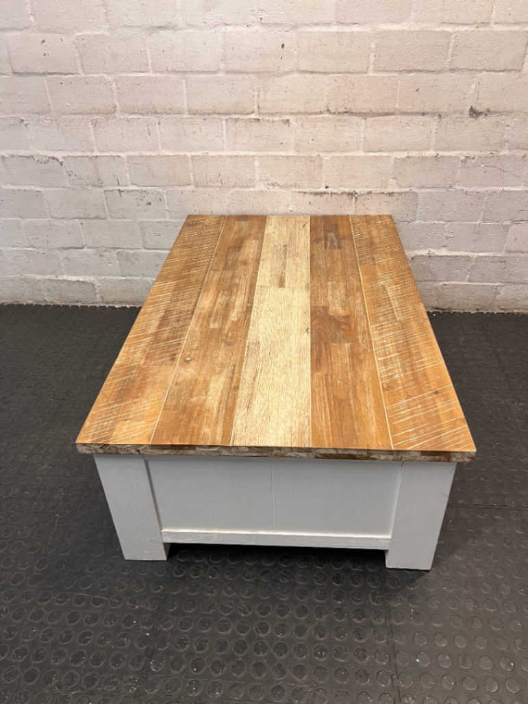 Cielo Rustic Wood and Off-White Coffee Table — Slight Marks on Surface