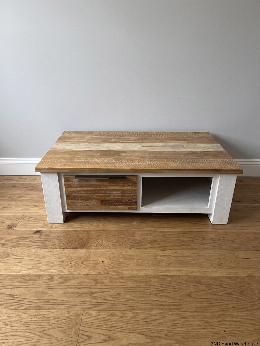 Cielo Rustic Wood and Off-White Coffee Table — Slight Marks on Surface