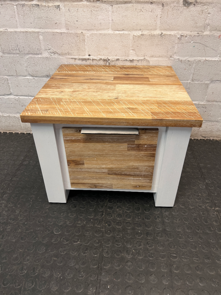 Cielo White Wood Side Table with Timber Top