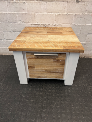 Cielo White Wood Side Table with Timber Top