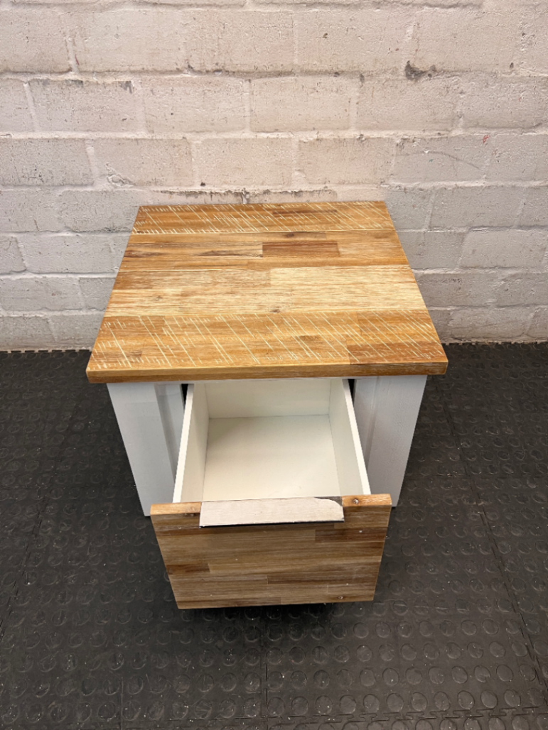Cielo White Wood Side Table with Timber Top