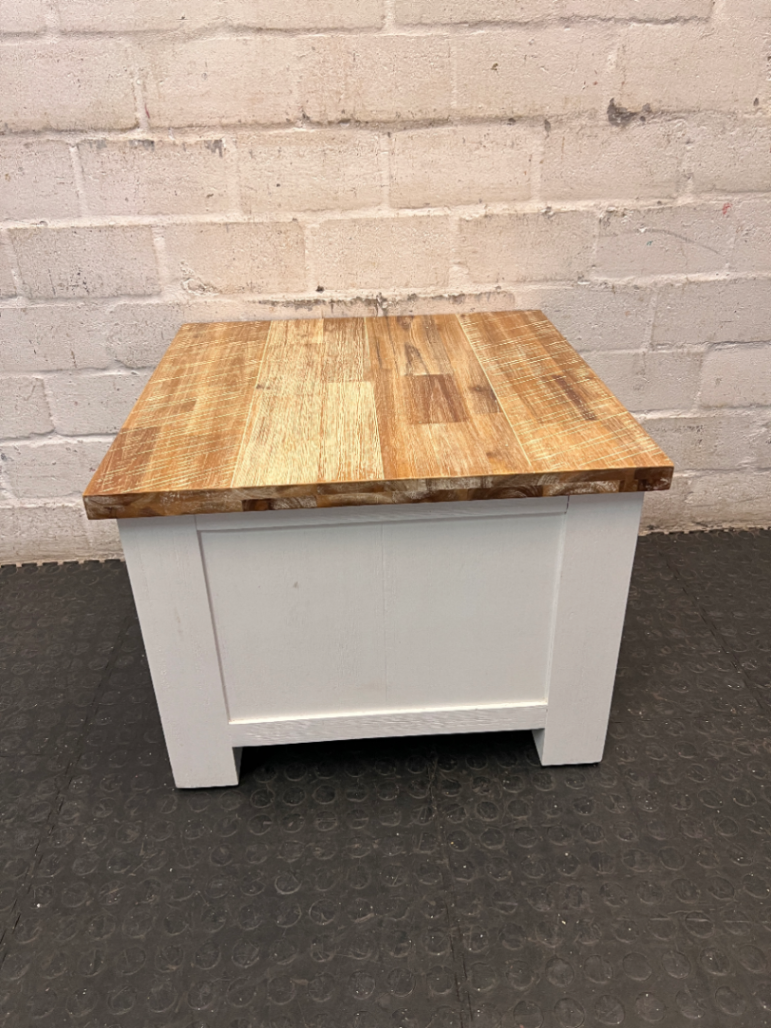 Cielo White Wood Side Table with Timber Top