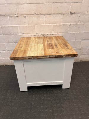 Cielo White Wood Side Table with Timber Top