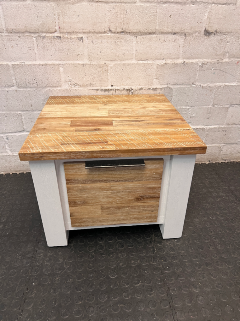 Cielo White Wood Side Table with Timber Top