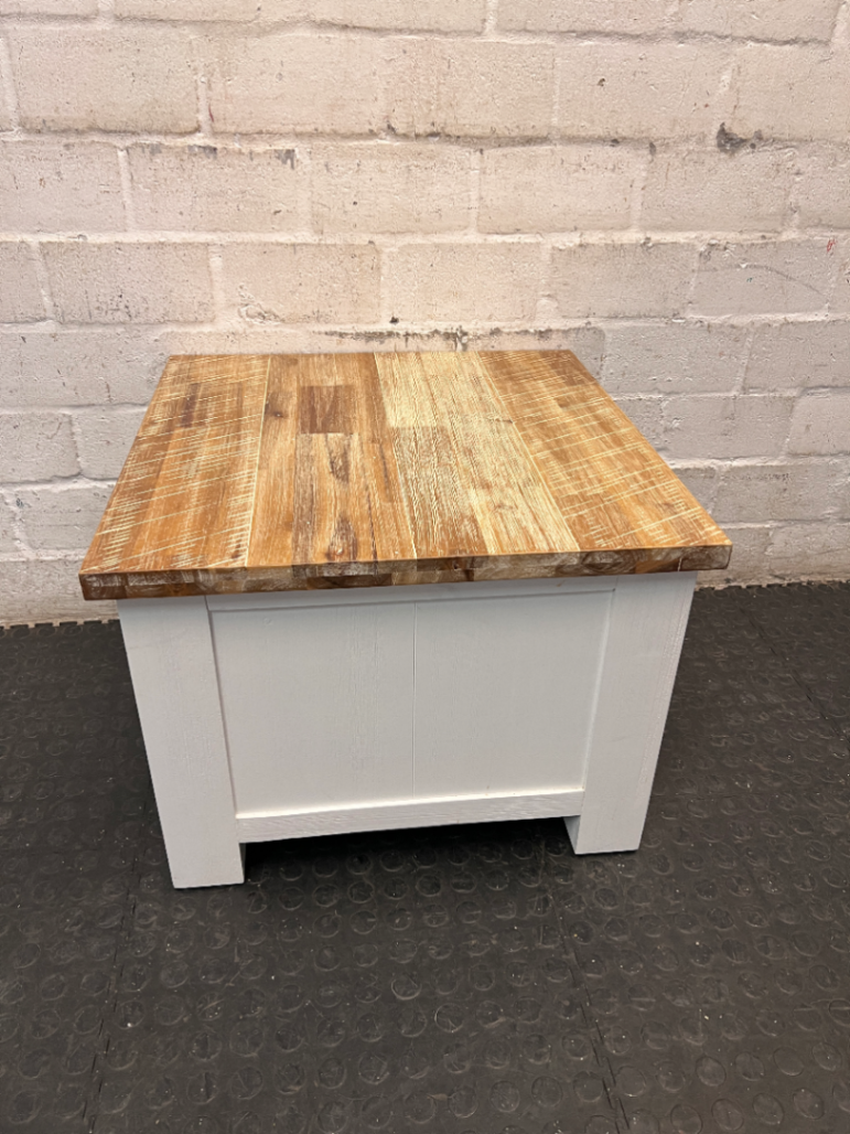 Cielo White Wood Side Table with Timber Top