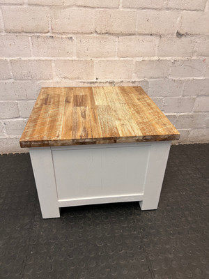 Cielo White Wood Side Table with Timber Top
