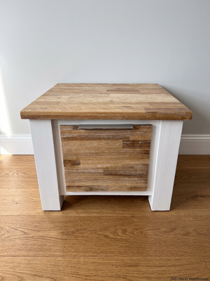 Cielo White Wood Side Table with Timber Top