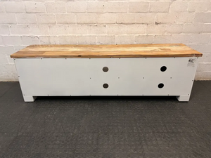Cielo White and Natural Wood TV Unit — Mark from Candle Spillage on Surface
