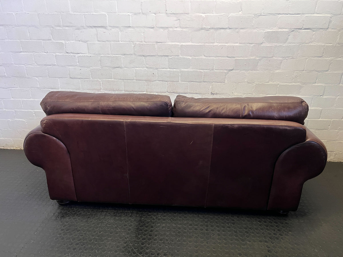 Classic Brown Leather 2-Seater Sofa with Stud Detail
