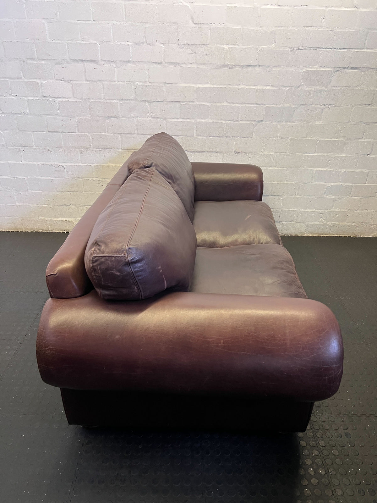 Classic Brown Leather 2-Seater Sofa with Stud Detail