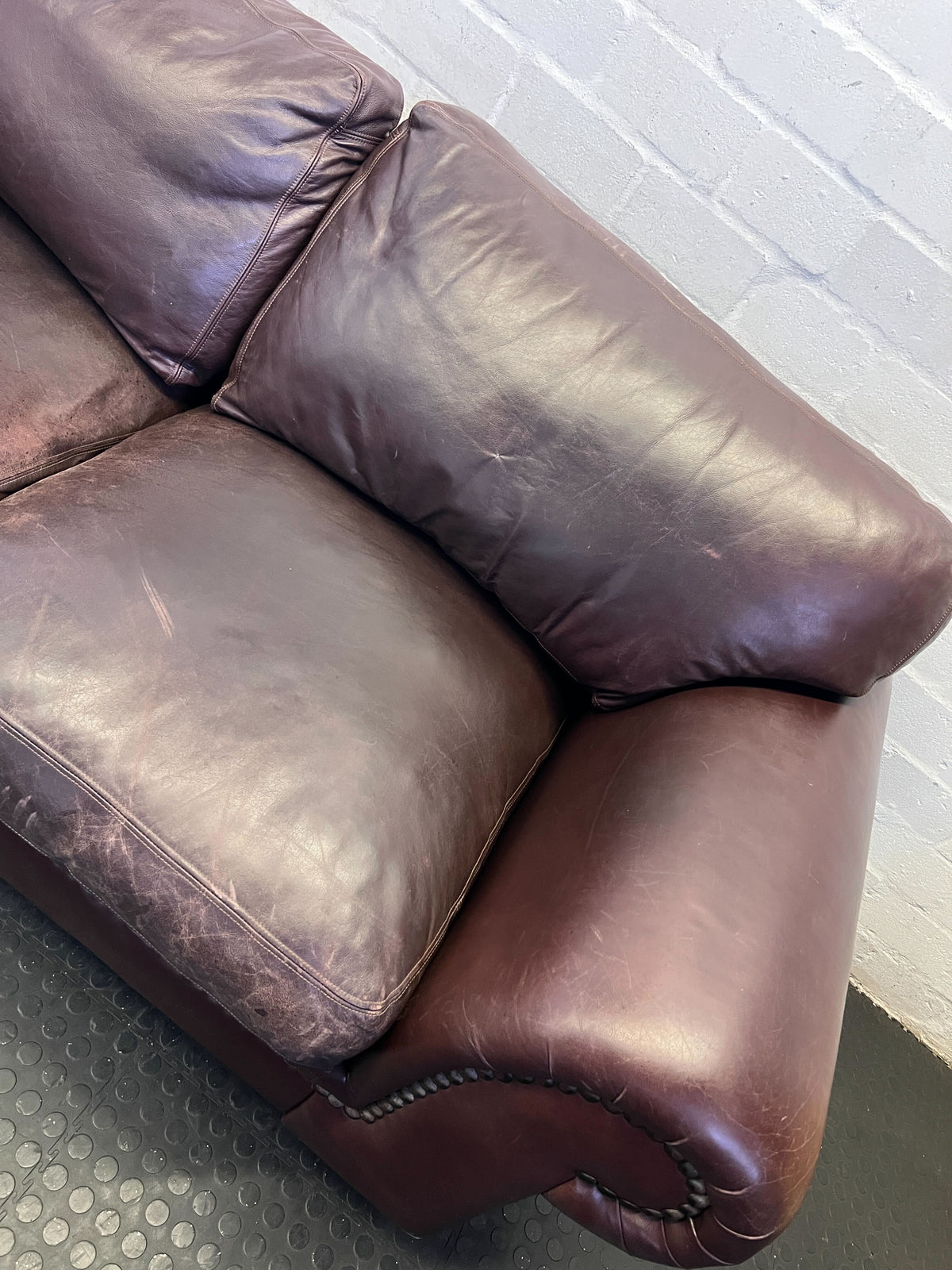 Classic Brown Leather 2-Seater Sofa with Stud Detail