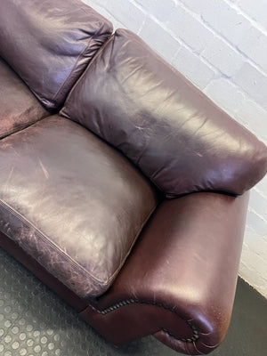 Classic Brown Leather 2-Seater Sofa with Stud Detail