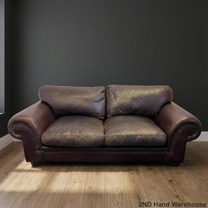 Classic Brown Leather 2-Seater Sofa with Stud Detail