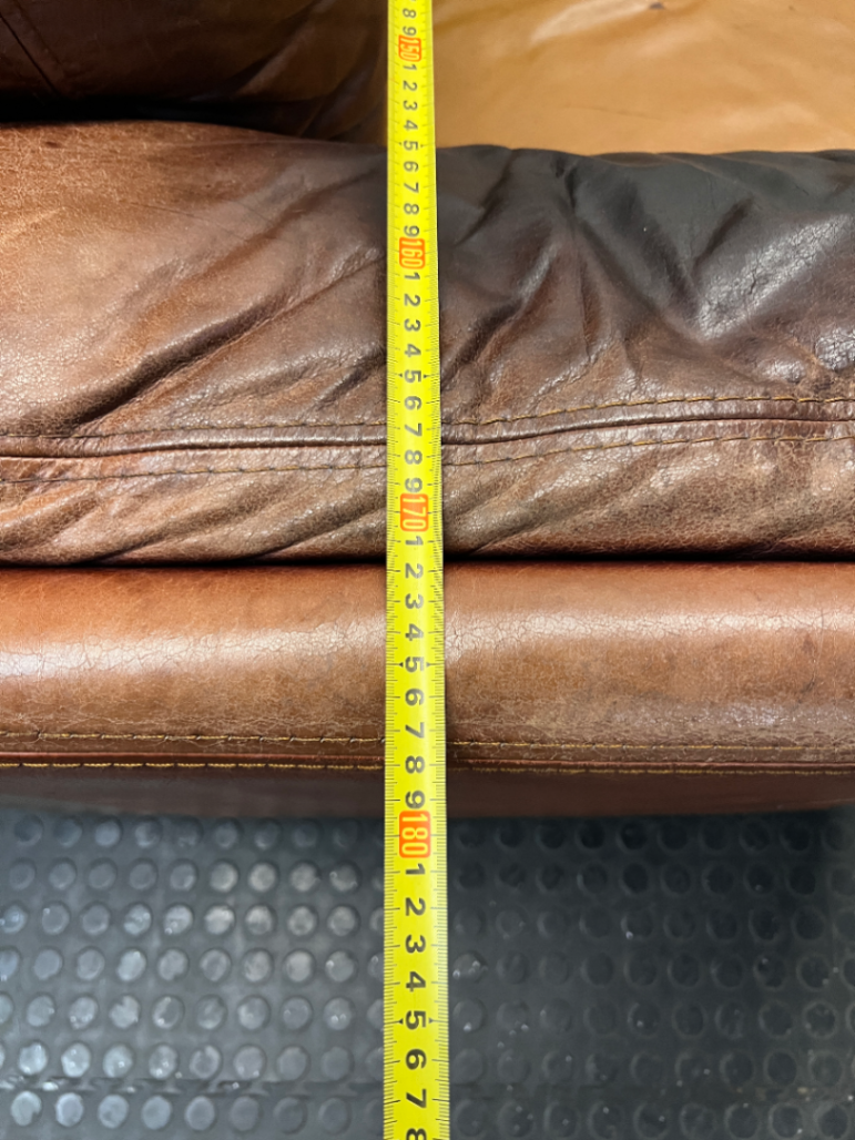 Classic Brown Two-Tone Leather 2 Seater Couch — Mismatched Leather Tones and Heavy Creasing