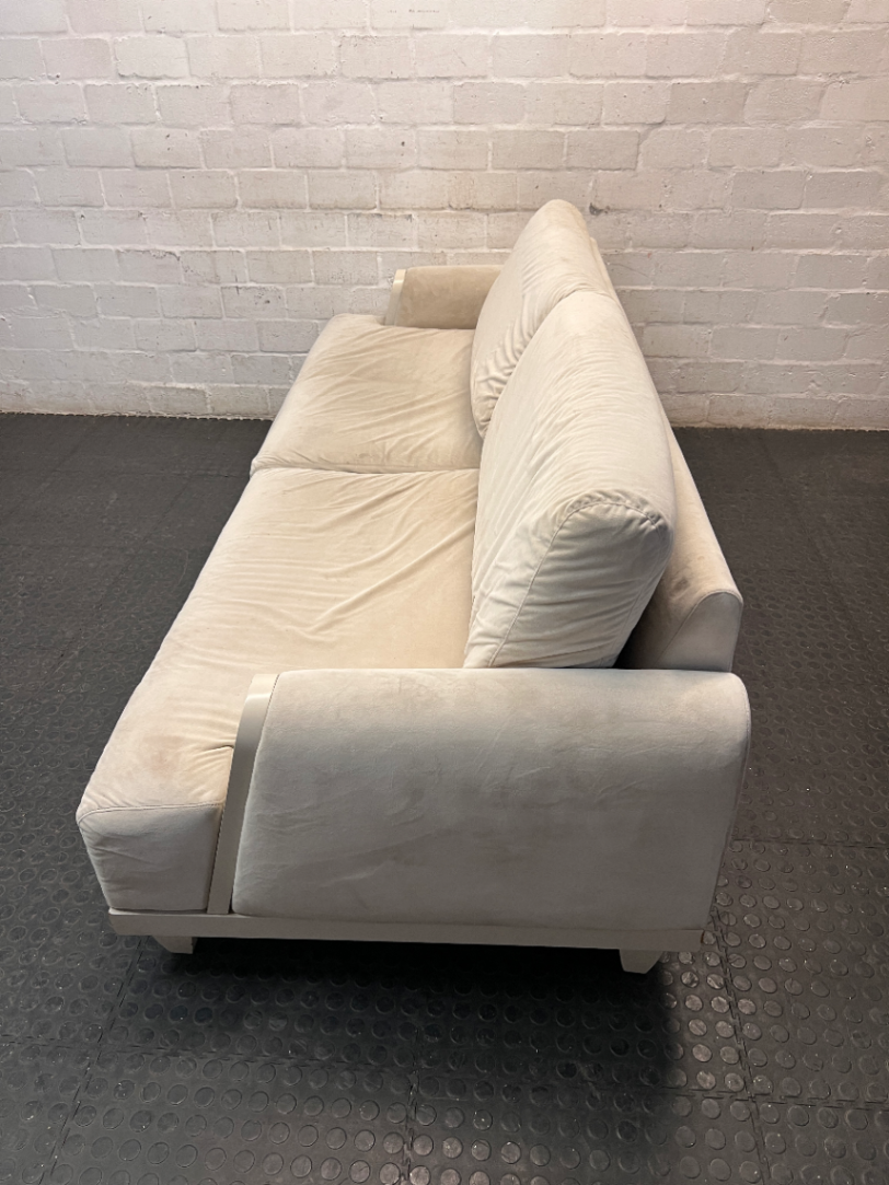 Classic Cream 2 Seater Couch with Low Profile Frame — Well Used Condition