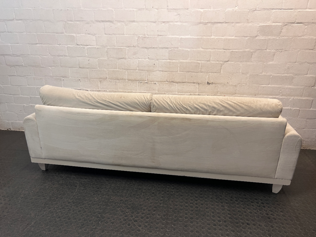 Classic Cream 2 Seater Couch with Low Profile Frame — Well Used Condition