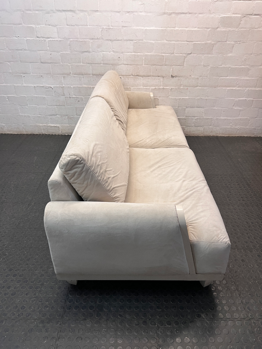 Classic Cream 2 Seater Couch with Low Profile Frame — Well Used Condition
