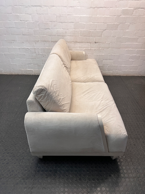 Classic Cream 2 Seater Couch with Low Profile Frame — Well Used Condition