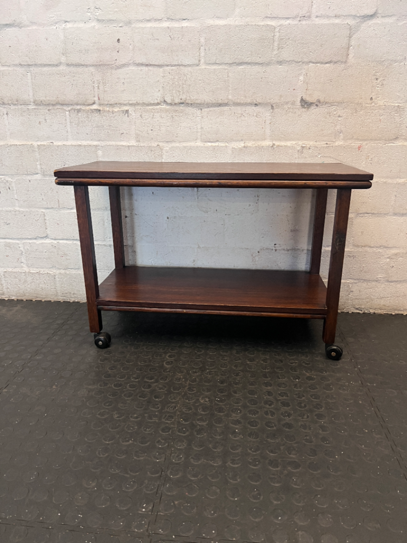 Classic Dark Wood Service Trolley with Castors — Fair Used Condition - 2ndhandwarehouse.com