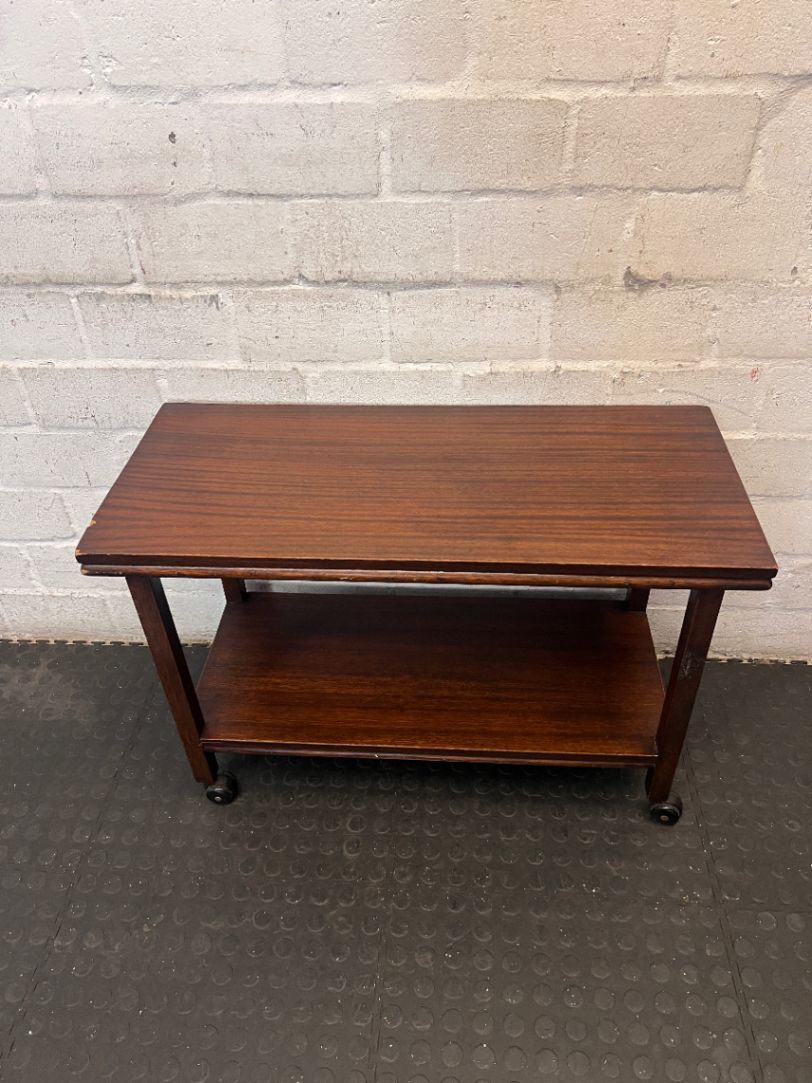 Classic Dark Wood Service Trolley with Castors — Fair Used Condition - 2ndhandwarehouse.com