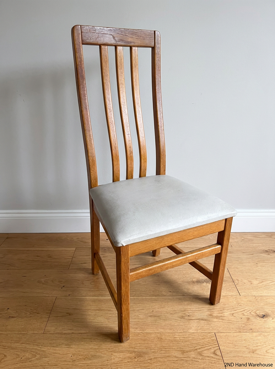 Classic High-Back Wooden Dining Chair with Padded Seat - 2ndhandwarehouse.com