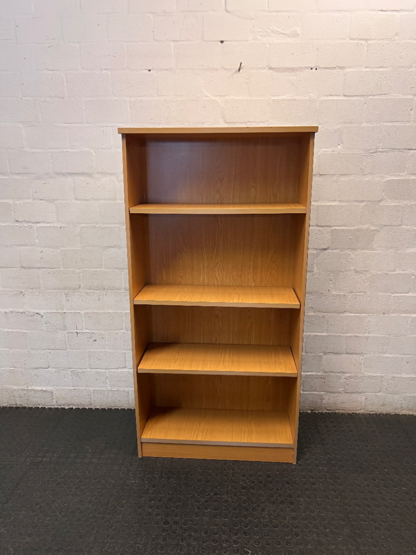 Classic Oak-Style Five-Tier Bookshelf — Well-Used Condition