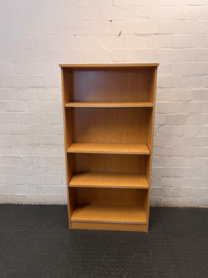 Classic Oak-Style Five-Tier Bookshelf — Well-Used Condition