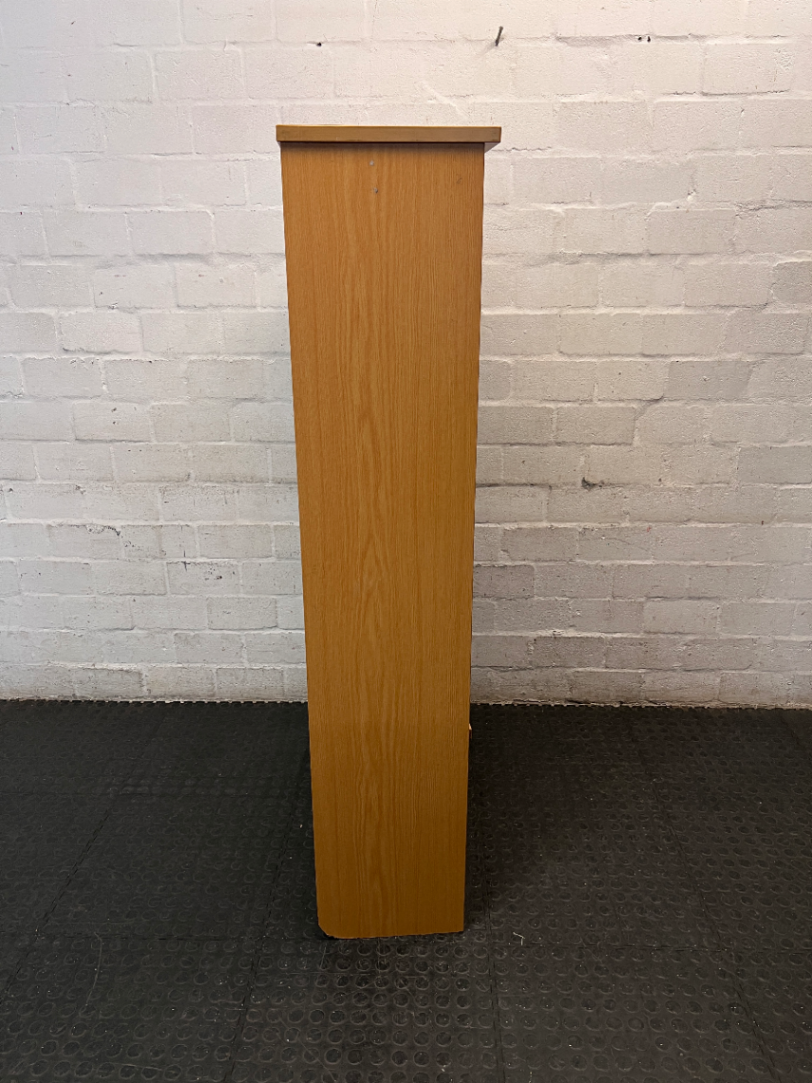 Classic Oak-Style Five-Tier Bookshelf — Well-Used Condition